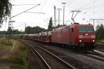185 169-0 mit einem Autotransportzug,fuhr am 21.08.2009 durch Lehrte auf ...