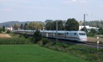 kbs-750-filsbahn Sonne weg, ICE da! Dieser ICE 1, der auf den Name 'Lichtenfels' getauft wurde, passiert am 6.8.2009 unseren Ansitzpunkt bei km 30 der Filsbahn.