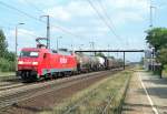 152 075-8 mit einem gemischten G�terzug hier in Saarmund. 15.08.2009 ...