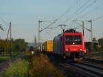 Re 482 038-7 von SBB Cargo zieht einen gemischten KV-Zug ...