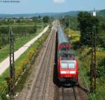 BR 146 mit Zugen RE 31006 (Basel Bad Bf-Offenburg) mit Schublok 146 116-9 bei Denzlingen 7.8.09