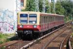 S-Bahn Berlin Berlin, 29.08.2009, Pendelzug von Frankfurter Allee nach Treptower Park bei der Einfahrt in den S-Bahnhof Ostkreuz. Der Pendelzugbetrieb war am Wochenende 29./30.08.2009 aufgrund der Umbauarbeiten im S-Bahnhof Ostkreuz erforderlich.