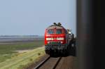 218 371-2 und eine Schwesterlokomotive ziehen am 6.08.2009 einen Autozug ...
