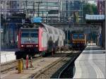 ... und der Schatten vom neuen Bahnsteigdach im einfahrenden Wendezug. ...