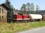 G�terzug kurz vor der Einfahrt Bahnhof Wasungen am 09.09.09  ...