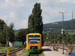 br-650-regioshuttle-private Der VT 41 der Oberpfalzbahn am 15.08.2009 bei der Einfahrt in Furt im Wald. 