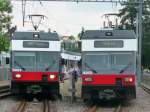 be-2-6-gtw asm BTI - Kreuzung in Nidauder Regios mit den Triebwagen Be 2/6 506 zusammen mit Be 2/6 504 mit dem Triebwagen Be 2/6 501 zusammen mit dem Be 2/6 502 ( Unsichtbar an der Spitze ) am 30.06.2009