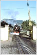 Schmalspurdampf Lok 308 schickt sich eben an das Depotgel�nde zu verlassen. (Archiv 04/1981)