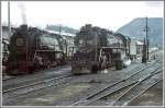 Schmalspurdampf Zwei der riesigen Meterspurdampfloks, die 160 und die 301, im BW Tubarao. Diese Kleinstadt befindet sich halbwegs zwischen Florianopolis und Porto Alegre im Staate Santa Catrerina. (Archiv 04/1981)