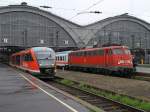 642 021/521 als RE nach Geithain und 115 302-2 vor ...
