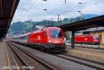 br-1116-vor-personenzugen 1116 046-2 mit IC 110 Klagenfurt Hbf. - M�nchen Hbf.,daneben wartet 1216 013-3 auf neue Aufgaben,Schwarzach-St.Veit (�sterreichurlaub 08.08.09)