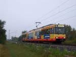stadtbahn-karlsruhe-hier-nur-die-s-bahnen Triebwagen 806 der AVG ist auf dem Weg nach Menzingen. Aufgenommen an der BK Basheide am 19.9.2009