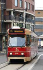 Strasenbahn Den Haag HTM Fahrzeug Numer 3035 Torenstraat, Den Haag 12-09-2009.