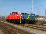 BR 214 214 018 und V1203 der MWB in Stendal am 01.04.2009.
