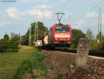 BR 185 mit Zugen 185 042-8 mit einem KLV -> Norden  am km 59,9 14.8.09