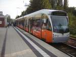 Saarbahn Dieses Foto zeigt einen Saarbahn Zug mit Werbung in Saarbr�cken-Brebach.