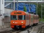 RBS Regionalverkehr Bern-Solothurn RBS - Triebwagen Be 4/12 43 unterweg nach Bern im Bahnhofsareal von Woblaufen am 22.08.2009