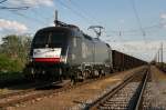 cargoserv 19.4.09 W�hrend der Sperre auf der Summerauer Bahn kam das private EVU Cargo Serv sogar �ber die West- und Nordbahn nach Breclav. Die l�ngste Strecke hat die ES64U2 072 mit dem LGAG 46184 von Linz Stahlwerke nach Breclav schon hinter sich, nur noch wenige Kilometer bis zur Tschechischen Grenze. Da der Abschnitt Bernhardsthal - Breclav nur 1 gleisig ist legt die Black Beauty eine kleine Zwangspause ein.