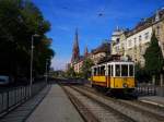 karlsruhe-hier-bitte-keine-s-bahnen-einstellen Tw 14 (Baujahr 1899) beim Gottesauer Platz. Aufgenommen am 3.10.2009