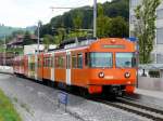 RBS Regionalverkehr Bern-Solothurn RBS - Triebwagen Be 4/12 48 unterweg nach Worb Dorf bei der Haltestelle Worberboden am 22.08.2009