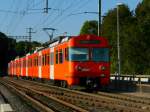 RBS Regionalverkehr Bern-Solothurn RBS - Triebwagen Be 4/12 52 + Be 4/12 unterweg nach Bern auf der Aarebr�cke in Woblaufen am 01.09.2009