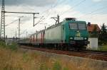 Rail4Chem Eisenbahnverkehrsgesellschaft mbH Auf der R�ckfahrt von der Love-Parade brettert 145-CL 003 am 20.07.08 mit dem 'Lovetrain-East' durch Wurzen ihrem Ziel Dresden entgegen.