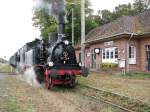 BR 91 Dampflok 91134 mit dem Sonderzug von Parchim nach Schwerin HBF mit Zwischenhalt in Plate (Meckl.)