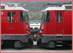 e-loks-ge-4-4-ii Ge 4/4 II Doppel in Landquart. Zubeachten ist die unterschiedliche Anordnung der R�ckspiegel auf den beiden F�hrerstandsseiten. (08.10.2009)