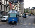 Strasenbahn Zurich Viele solo Trams am R�merhof. Vorne der Mirage Be 4/6 1647 als Fahrschule am 15.10.09.