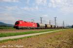 br-1116-vor-guterzugen 1116 252-6 f�hrt mit einem Druckgasganzzug durch das das flache Linzer Vorland gen Wels und die Sonne spielte super mit,Pasching (�sterreichurlaub 18.08.09) 