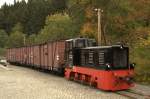 Presnitztalbahn Am 03.10.09 stand die V 10c, 199 009 im Bahnhof Schmalzgrube vor dieser sch�nen Garnitur.