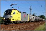 br-182-private  ES 64 U2-097 (182 597-5) vor einem Kesselzug aus Stendell. Stralsund am 05.06.08