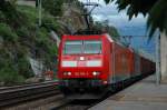 185 105 + 108 passiert Bahnhof Ausserberg auf der BLS ...