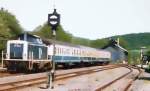 TSB Taunusbahn Zugeinfahrt aus Richtung Brandoberndorf (verfremdetes Foto), 1. H�lfte der 1980iger Jahre.

