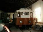 Rittnerbahn - Ferrovia del Renon Ehem.Zahnrad Schublok L2 (1907) im Schuppen in Klobenstein.Sie fuhr im Juli 1966 das letzte mal von Bozen-Waltherplatz nach Maria Himmelfahrt.25.10.05