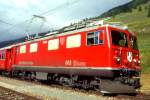 e-loks-ge-4-4-i RhB - Ge 4/4I 603 'BADUS' am 04.09.1996 in S-CHANF - STRECKEN-LOKOMOTIVE - �bernahme 13.08.1947 - SLM3922/MFO/BBC - 1184 KW - Gewicht 48,00t - L�P 12,10m - zul�ssige Geschwindigkeit 80 km/h. Hinweis: noch mit Scherenpantograf

