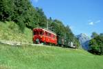 strecke-arosabahn-ch-a RhB EXTRA-GmP f�r GRAUB�NDEN TOURS 3658 von Arosa nach Chur am 31.08.1997 unterhalb Peist mit Bernina-Triebwagen ABe 4/4I 32 - B 2247 - D� 4052I - Xk 9398 - Kkl 7052 - E 6623.
