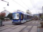 rnv-oeg-heidelberg-ludwigshafen-mannheim Stra�enbahn macht werbung f�r Cirrius Arline am 18.11.2005 ist an der Haltestelle Stahlbad in Weinheim