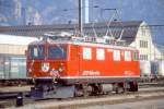 e-loks-ge-4-4-i RhB - Ge 4/4I 605 'SILVRETTA' am 26.04.1992 in LANDQUART - STRECKEN-LOKOMOTIVE - �bernahme 12.03.1953 - SLM4080/MFO/BBC - 1184 KW - Gewicht 48,00t - L�P 12,10m - zul�ssige Geschwindigkeit 80 km/h. Hinweis: noch mit Scherenpantografen.
