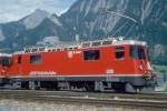 e-loks-ge-4-4-ii RhB - Ge 4/4 II 628 'S-CHANF' am 07.06.1993 in Untervaz - Thyristor-Streckenlokomotive - �bernahme 30.08.1984 - SLM5269/BBC - 1700 KW - Gewicht 50,00t - L�P 12,74m - zul�ssige Geschwindigkeit 90 km/h - �2=24.01.1992 - Logo RhB deutsch - runde Scheinwerfer.
