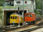 strecke-berninabahn-sm-ti Rangierlok 151 und Arbeitswagen ABe 4/7 9922 am 10.06.06 in Poschiavo