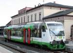 Erfurter Industriebahn EIB VT009 in M�hlhausen, der TW hat ist mit Werbung f�r den Naturpark Hainich und die Stadt Erfurt beklebt. VT009 war der erste RS1 der EIB mit Klima.