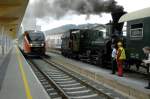 graz-koflacher-bahn-und-busbetrieb-gmbh-gkb Bild entstand anl�sslich zur Er�ffnung des GKB Bahnhofes Graz-K�flach am 10.06.2006
Der einfahrende Desiro ist momentan im Probebetrieb zwischen Graz und K�flach bzw. Eibiswald