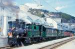 strecke-albulabahn-1-rei-fi RhB Dampf-GmP f�r Dampffreunde der Rh�tischen Bahn 3531 von Landquart nach Filisur am 23.04.1999 in Thusis mit Dampflok G 2/4 1 - B� 2060 - D� 4052II - E 6604 - E 6605 - Kk 7046 - Hinweis: So verkehrte etwa vor 100 Jahren ein GmP, bevor die RhB die gro�en Dampfloks G 4/5 beschafften, der motivlich nicht passende Bahnhof ist etwa 100 Jahre j�nger - gescanntes Dia
