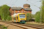 ODEG Ostdeutsche Eisenbahn GmbH 09.05.2006 ODEG VT 650 bei der Ausfahrt aus dem Bf. Hagenow Land in Richtung Ludwigslust im Hintergrund der Wasserturm