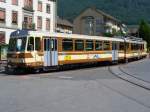 TPC Transports Publics du Chablais ( TPC ) AL Zahnrad Steuerwagen BT 362 + BDeh 4/4 312 vor dem SBB Bahnhof von Aigle am 30.07.2006