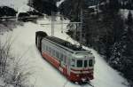 TPC Transports Publics du Chablais BDeh 4/4 Nr. 14 der AOMC (heute TPC) im Februar 1982 kurz vor Champ�ry.