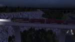 Trainz 2009 Hectorrail 241-001 mit einem Leeren Kohlezug �berf�hrt eine Schlucht irgendwo in Nordschweden, im Hintergrund auf der alten Strecke eine Gumminase. 