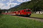 Triebfahrzeuge Deh 4/4 II 96 l�sst am 13.7.10 mit einem Regionalzug nach Andermatt Bitsch hinter sich zur�ck.