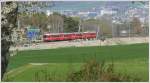 triebwagen S1 1523 mit Steuerwagen 1713 am Stadtrand von Chur, wo momentan das Dreischienengleis nach Felsberg ersetzt wird. (21.04.2010)